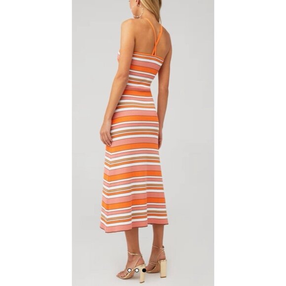 MinkPink Paige Sunset Striped Knit Midi Dress Orange Multi Color Medium NWT $139 - Picture 2 of 12
